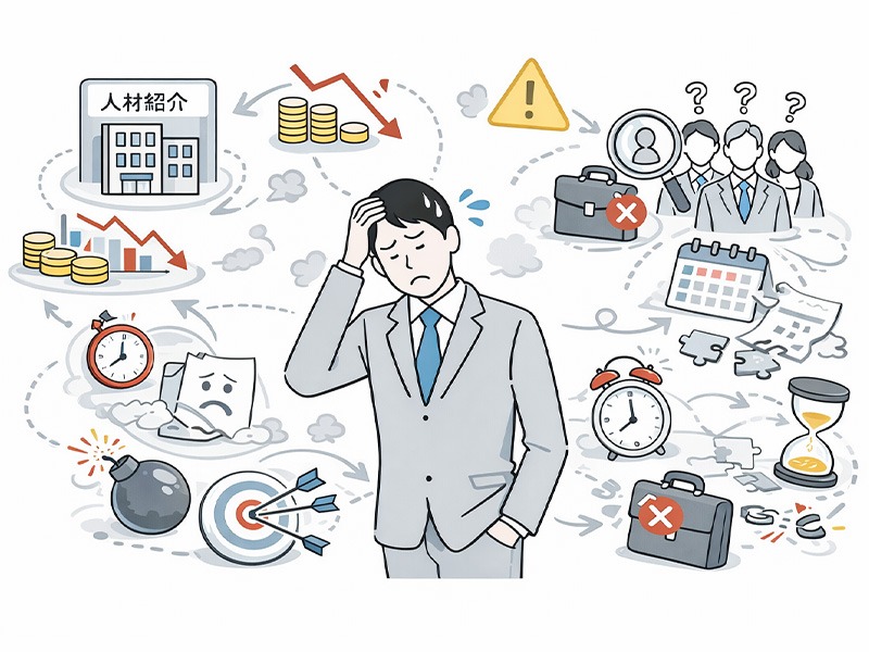 人材紹介会社・有料職業紹介の起業や独立で失敗しやすい構造的な課題を表したイメージイラスト