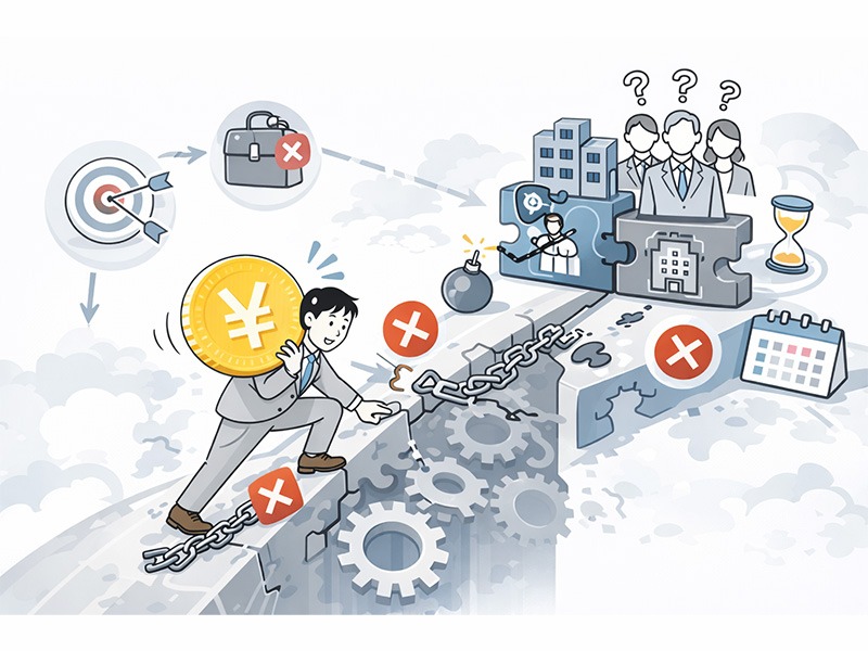 人材紹介会社・有料職業紹介を開業した後に事業が続かなくなる主な原因や撤退リスクを表したイメージイラスト