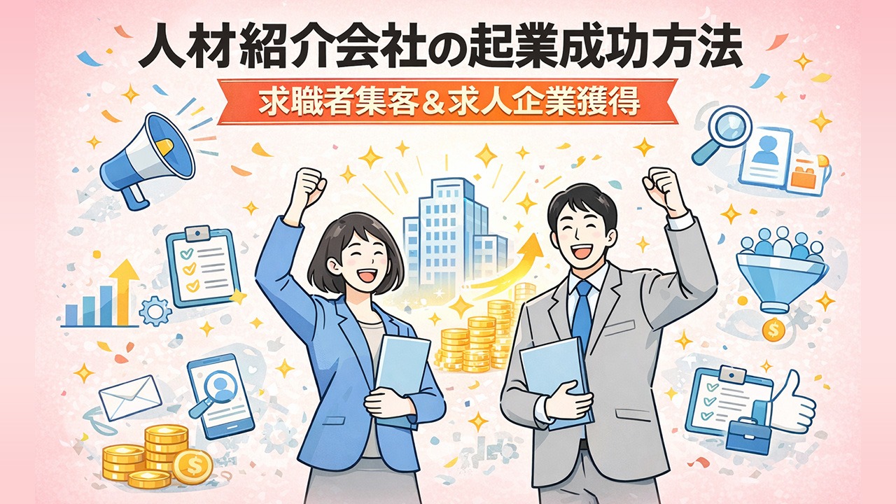 人材紹介会社の起業・設立を成功させるために、求職者集客と求人企業獲得の両立によって事業が成長している状態を表したイメージ