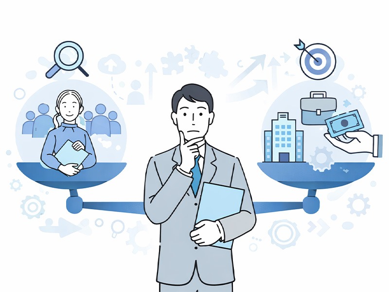 人材紹介会社の起業・設立を成功させるために、求職者集客と求人企業獲得という二つの要素の関係性を示した構造イメージ