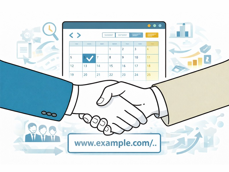 人材紹介会社向け成果報酬型支援のご契約後にWEBカレンダーとURLを共有する流れを表したイメージ