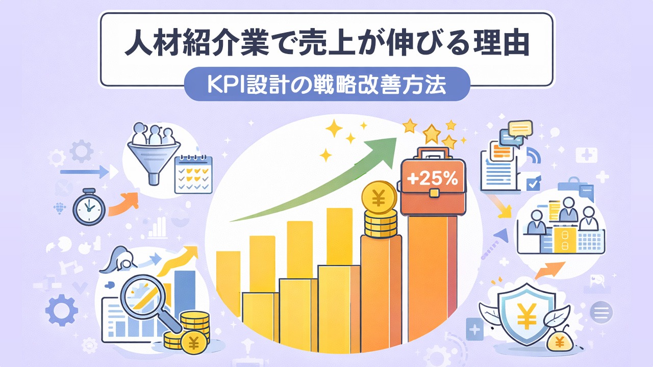 人材紹介業で売上が伸びる理由と、KPI設計による戦略改善方法を解説する人材紹介会社向けイメージイラスト