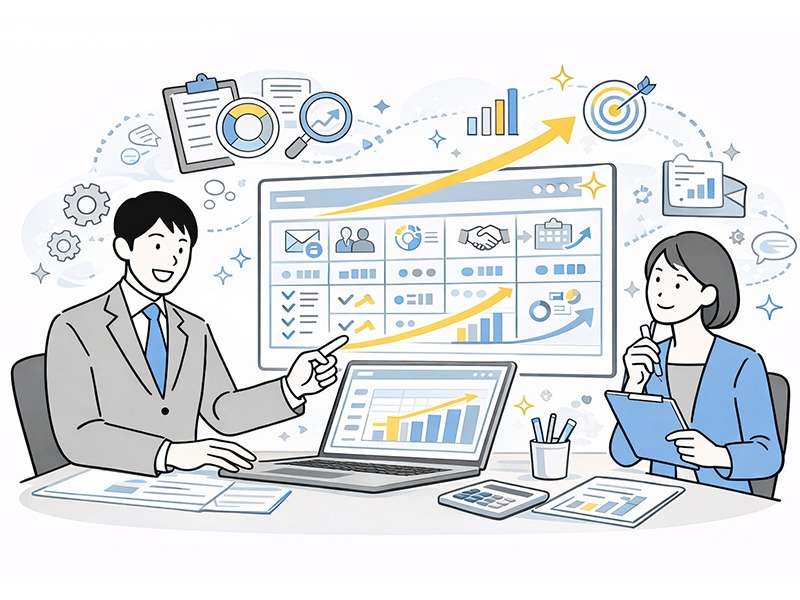 採用KPIテンプレートと目標設定例を示すイメージ。応募から入社までの採用プロセスを一元管理し、採用KPIを定量的に運用するためのシート構成と活用イメージを表している。