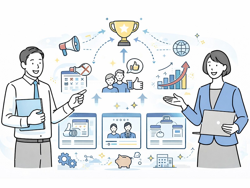 採用オウンドメディアのメリットを表すイメージ。広告依存を抑えながら、応募の質向上や企業理解の促進につながる採用オウンドメディアの効果を示している。