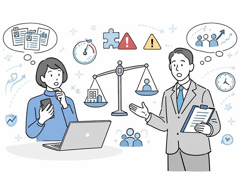 採用ピッチ資料が注目される背景を示すイメージ。候補者の情報収集行動の変化やミスマッチ防止、期待値調整の重要性を表している。