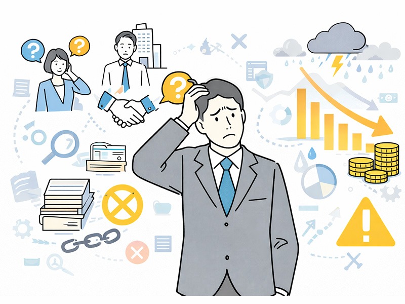 人材紹介業で売上が伸びない理由を、内定率や歩留まり低下などの構造的要因から整理するイメージイラスト