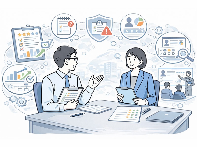 採用してはいけない人を防ぐために、評価基準や選考設計を見直す採用ミス防止のイメージイラスト