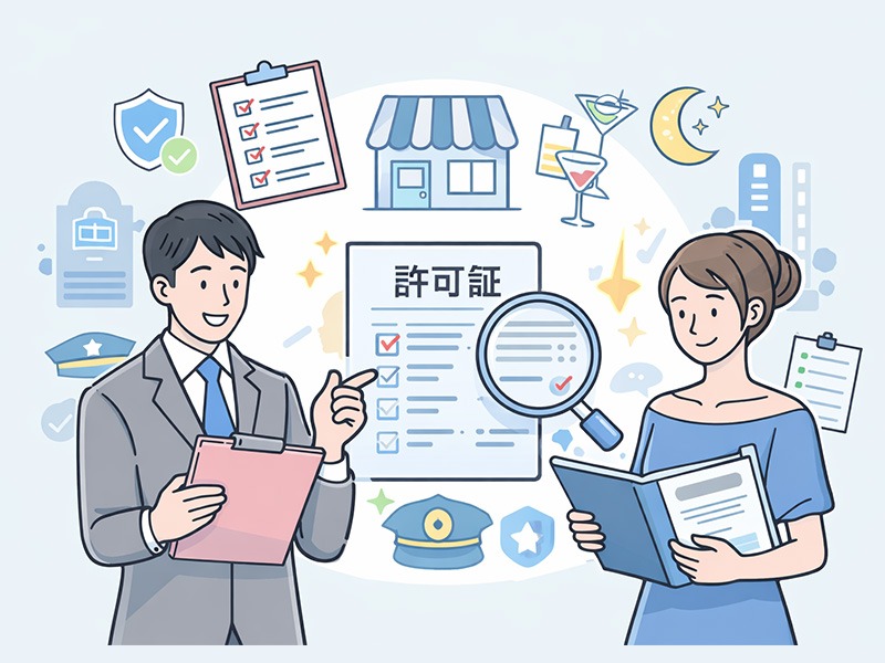 体入ドットコムの掲載審査で営業許可や業態の整合性を確認するナイトワーク店舗管理者のイメージ