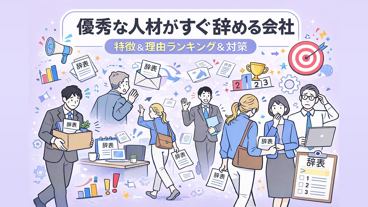 優秀な人材がすぐ辞める会社の特徴と理由をランキング形式で表現したイメージ