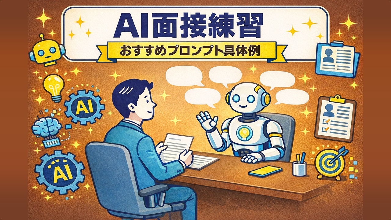 AI面接練習でロボットと模擬面接を行い、おすすめプロンプト具体例を活用するイメージ