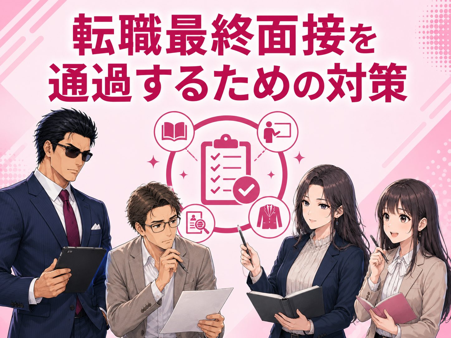 転職の最終面接を受かりたい人向けに、緊張対策やマナー、準備のコツ、質問への対応方法など通過率を高めるポイントを解説するイメージ画像