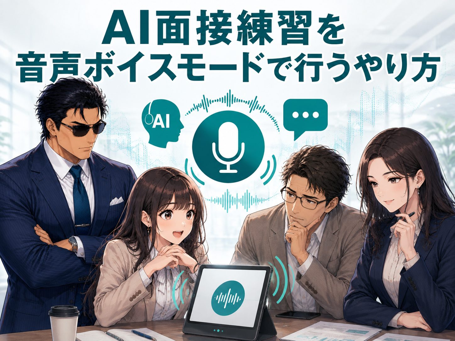 ChatGPTボイスモードや音声会話を使ったAI面接練習のやり方を紹介し、リアルタイム会話や録音・録画を活用した模擬面接を解説する画像