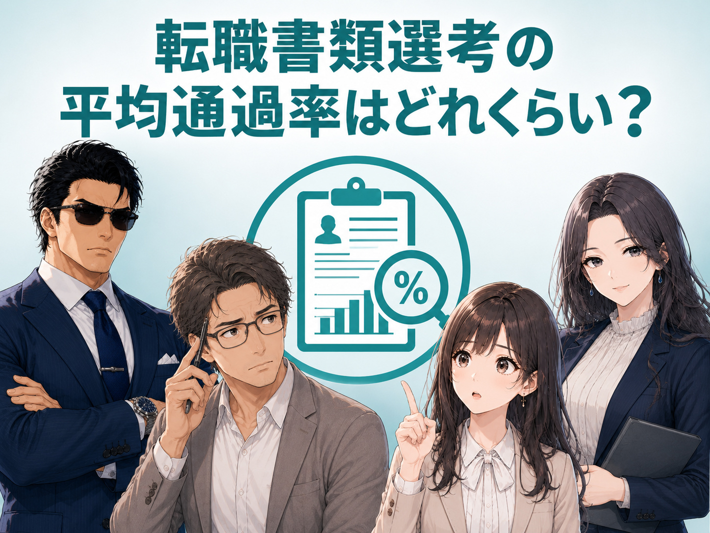 転職・中途採用における書類選考の平均通過率と20代・30代・40代・50代の違い、転職エージェント経由と自己応募の通過率を比較する画像