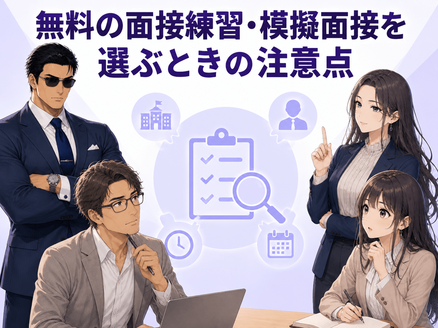 無料の面接練習・模擬面接を選ぶ際に、転職・就活エージェントやハローワークの利用条件、求人紹介、予約や面接対策の範囲を確認する画像