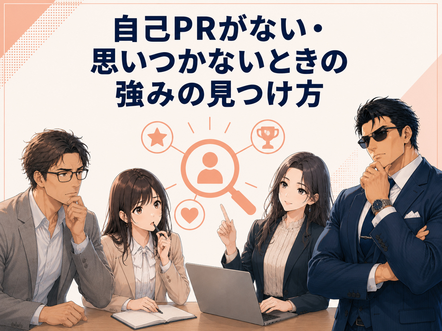 転職の自己PRが思いつかない、書くことがない人向けに強みの見つけ方を解説。仕事の経験・スキル・周囲の評価から自己PRのアピールポイントを探す方法を紹介