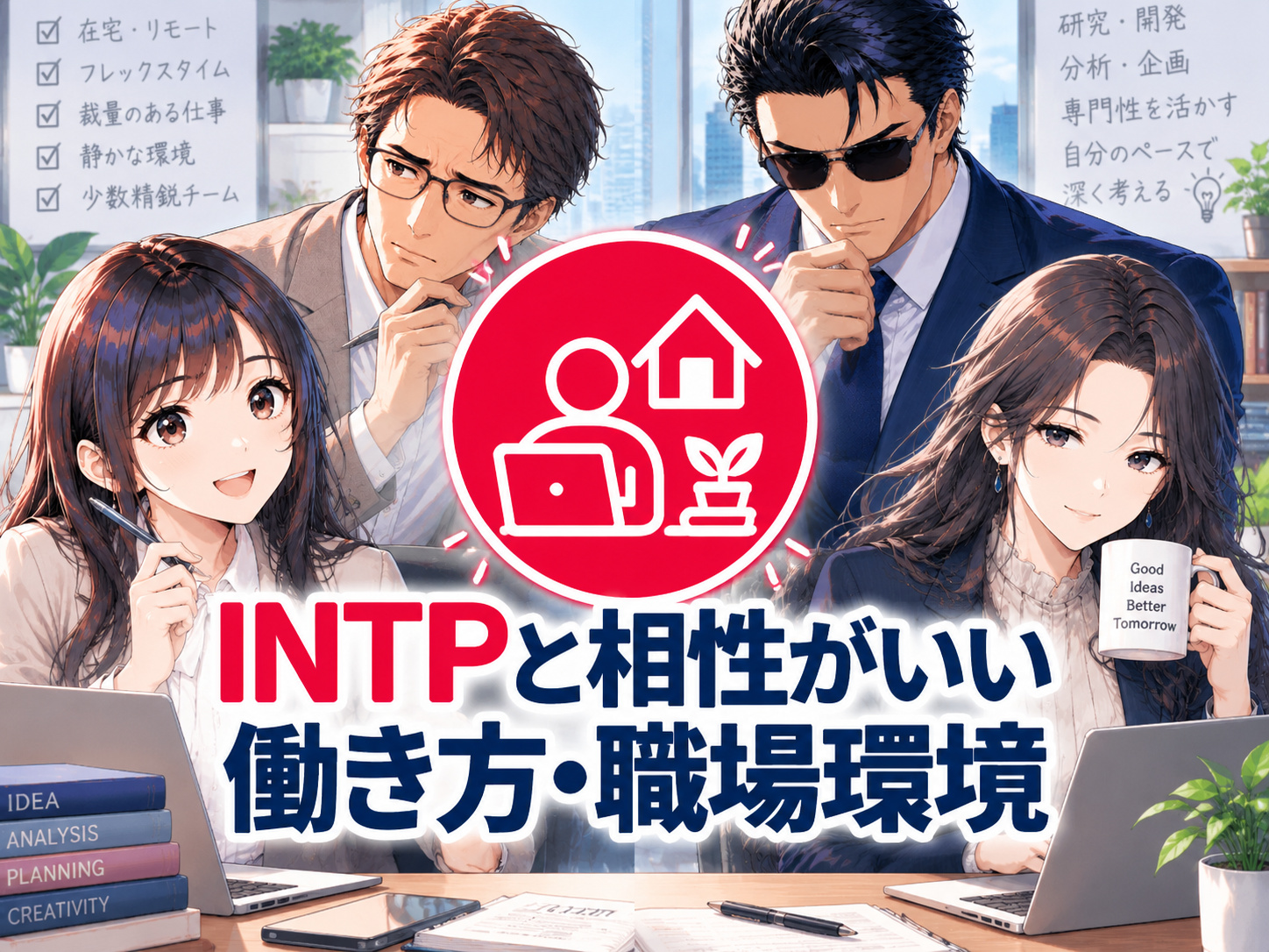 INTPと相性がいい働き方・職場環境を解説し、一人でできる仕事や在宅ワーク・フリーランスなどINTPに合う働き方を紹介