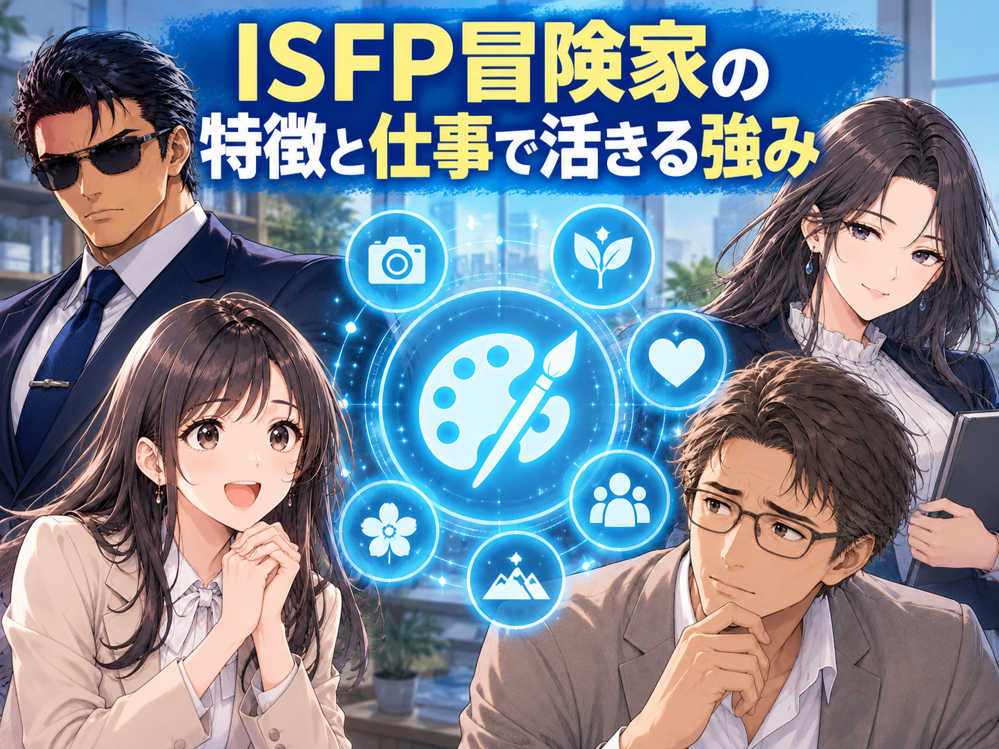 ISFP冒険家の特徴と仕事で活きる強みを、感性や美的感覚、共感力、観察力、柔軟性、適応力などISFPの性格や長所から解説