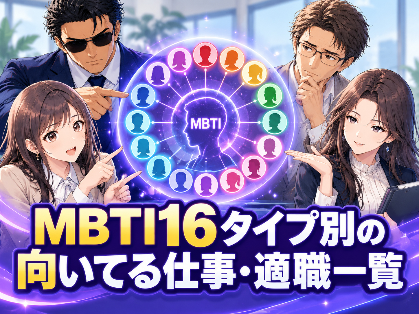 MBTI16タイプ別の向いてる仕事・職業や適職を、分析家・外交官・番人・探検家の4カテゴリーに分けて比較できるMBTI適職一覧