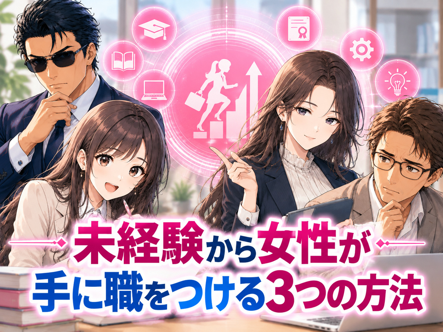 未経験から女性が手に職をつける3つの方法として、働きながら資格を取る、資格なしで専門スキルを学ぶ、未経験歓迎の専門職へ転職する方法を解説