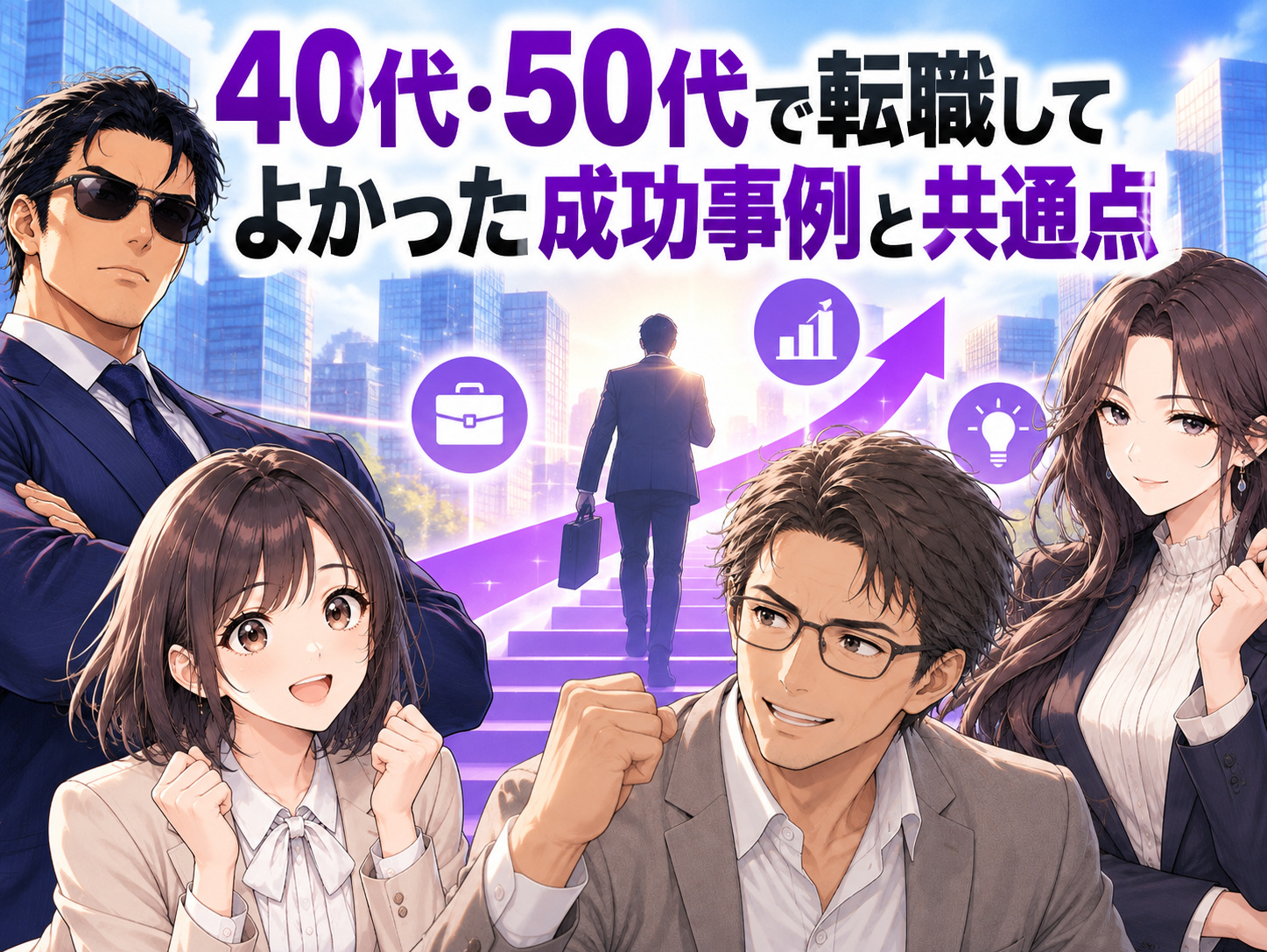 40代・50代で転職してよかった成功事例と成功する人の共通点を紹介する画像。40代の転職がなんとかなったケースや、50代で経験を活かして働き方を改善したケースを通じて、転職が厳しい年代でも成功につながる考え方やキャリア選択のポイントを解説。