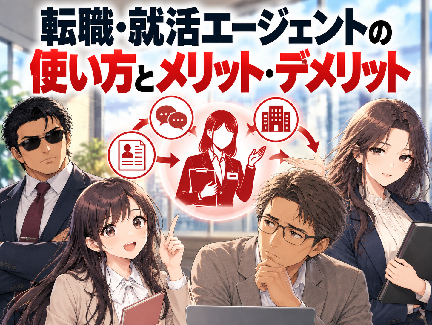 転職・就活エージェントの使い方と、求人紹介や書類添削・面接対策を受けるメリット、紹介求人中心になるデメリットを解説するキャリアギルド