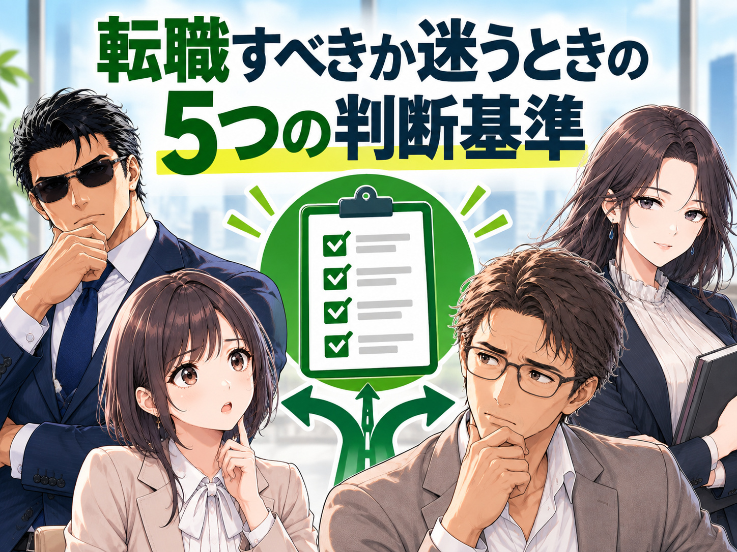 転職すべきか迷うときに、転職したい理由や目的、現職での解決可能性、転職で得るもの・失うものから判断する5つの基準
