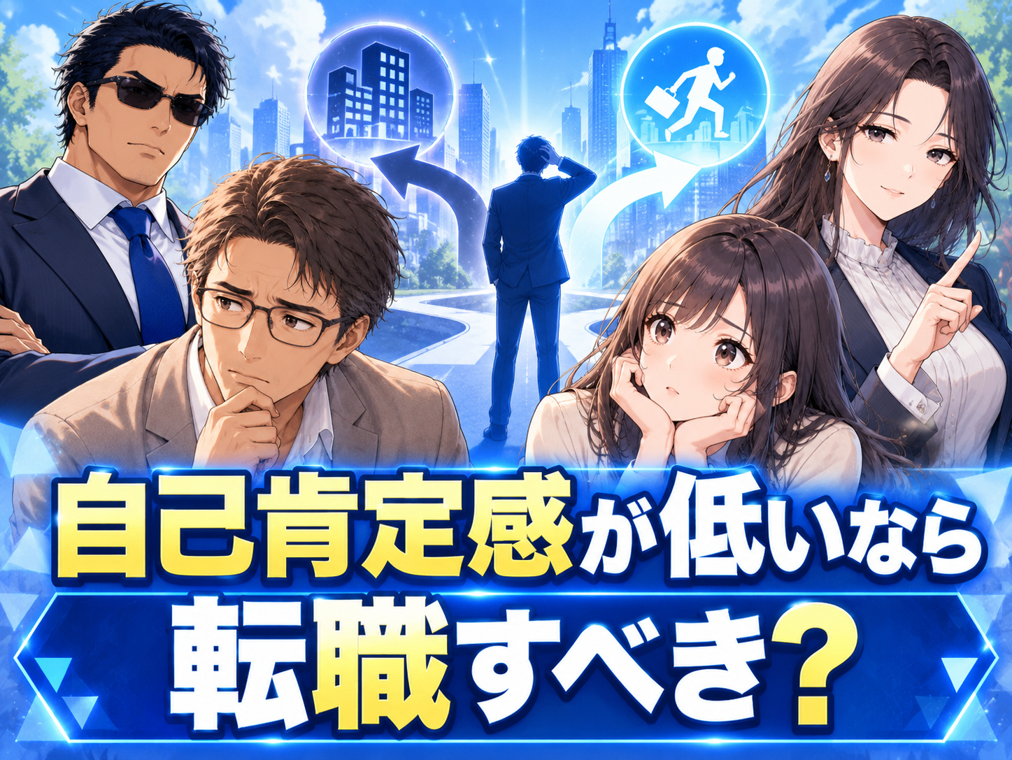 自己肯定感が低い大人が仕事や職場で自信を失ったとき、仕事ができない原因や職場との相性を整理し、転職すべきか考えるイメージ